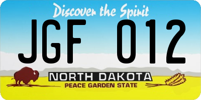 ND license plate JGF012