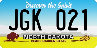 ND license plate JGK021