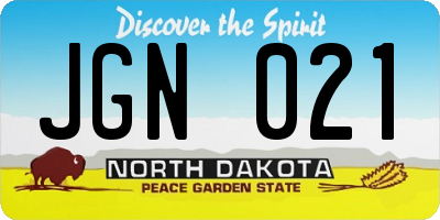 ND license plate JGN021