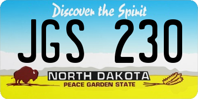 ND license plate JGS230