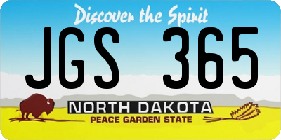 ND license plate JGS365