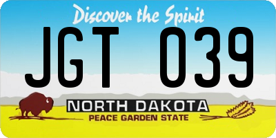 ND license plate JGT039