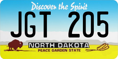 ND license plate JGT205