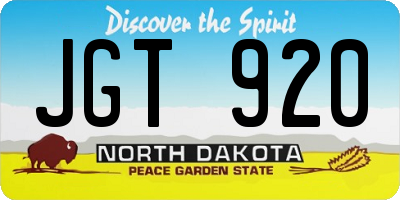 ND license plate JGT920