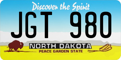 ND license plate JGT980