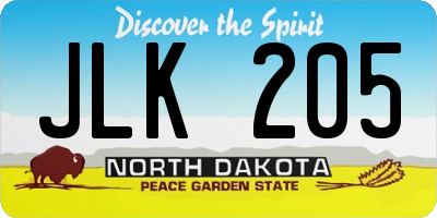 ND license plate JLK205