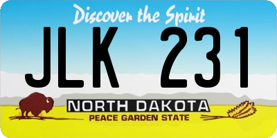ND license plate JLK231