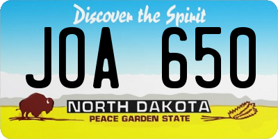 ND license plate JOA650