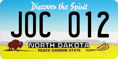ND license plate JOC012