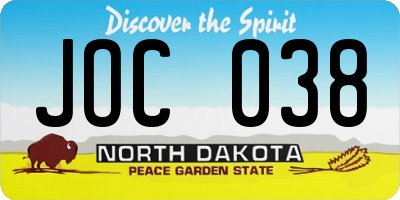 ND license plate JOC038