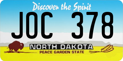 ND license plate JOC378