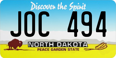 ND license plate JOC494