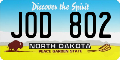 ND license plate JOD802