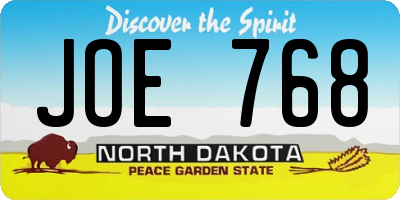 ND license plate JOE768