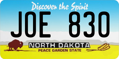 ND license plate JOE830