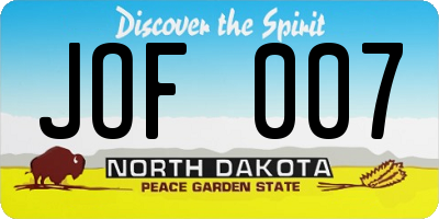 ND license plate JOF007