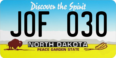 ND license plate JOF030