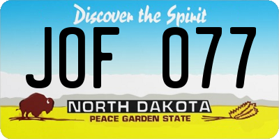 ND license plate JOF077