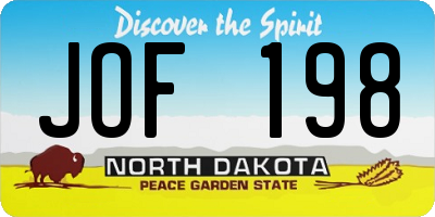 ND license plate JOF198