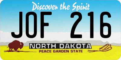 ND license plate JOF216