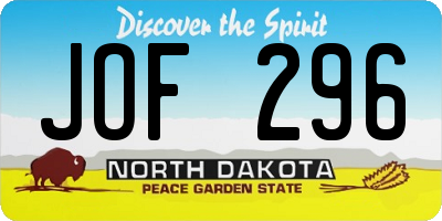 ND license plate JOF296