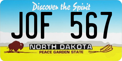 ND license plate JOF567