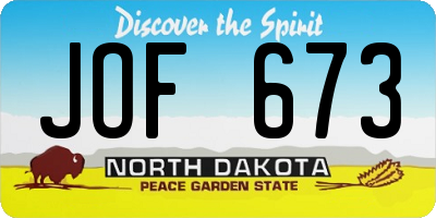 ND license plate JOF673