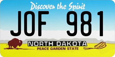 ND license plate JOF981