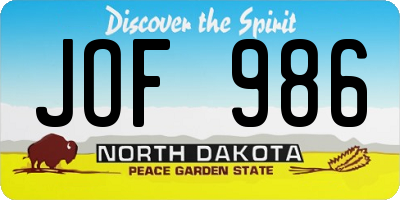 ND license plate JOF986