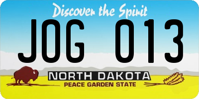 ND license plate JOG013