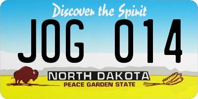ND license plate JOG014