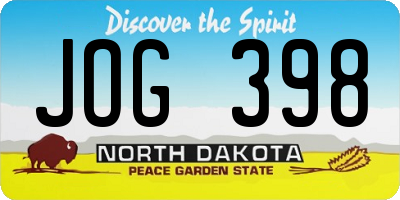 ND license plate JOG398