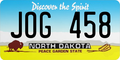ND license plate JOG458