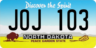 ND license plate JOJ103