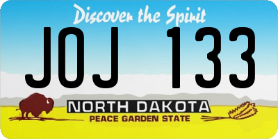 ND license plate JOJ133