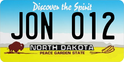 ND license plate JON012
