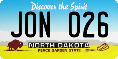 ND license plate JON026