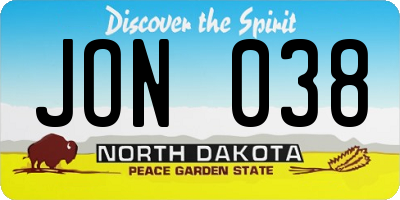 ND license plate JON038
