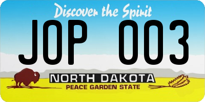 ND license plate JOP003