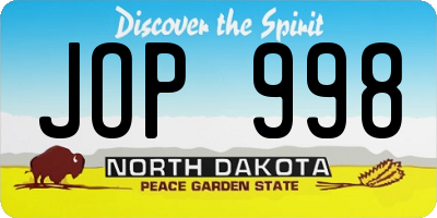 ND license plate JOP998