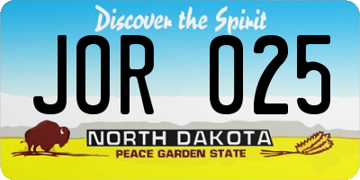 ND license plate JOR025