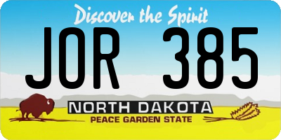ND license plate JOR385