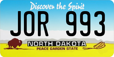 ND license plate JOR993