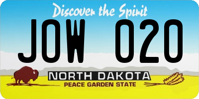 ND license plate JOW020