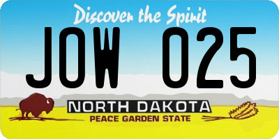 ND license plate JOW025