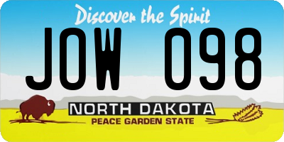 ND license plate JOW098
