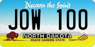 ND license plate JOW100