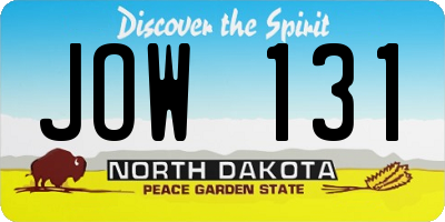 ND license plate JOW131