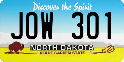 ND license plate JOW301
