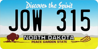 ND license plate JOW315